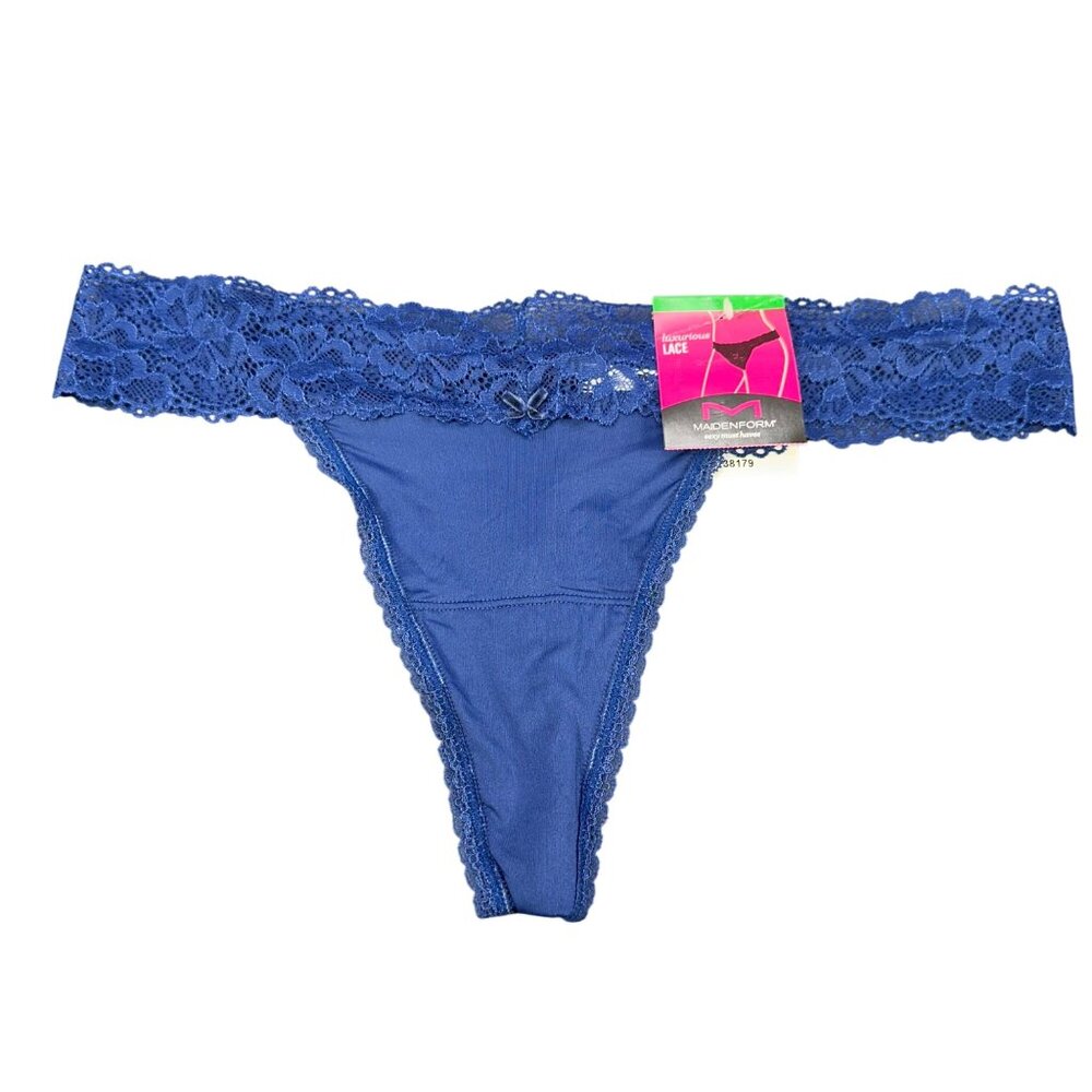 Maidenform Womens Size Large 7 Panty Thong Luxurious Lace Blue New With Tags